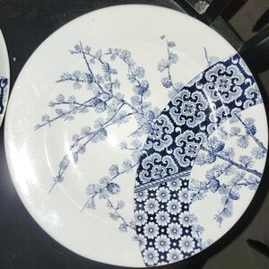 Royal Worchester? White Porcelain Plates with Blue Pinecones
